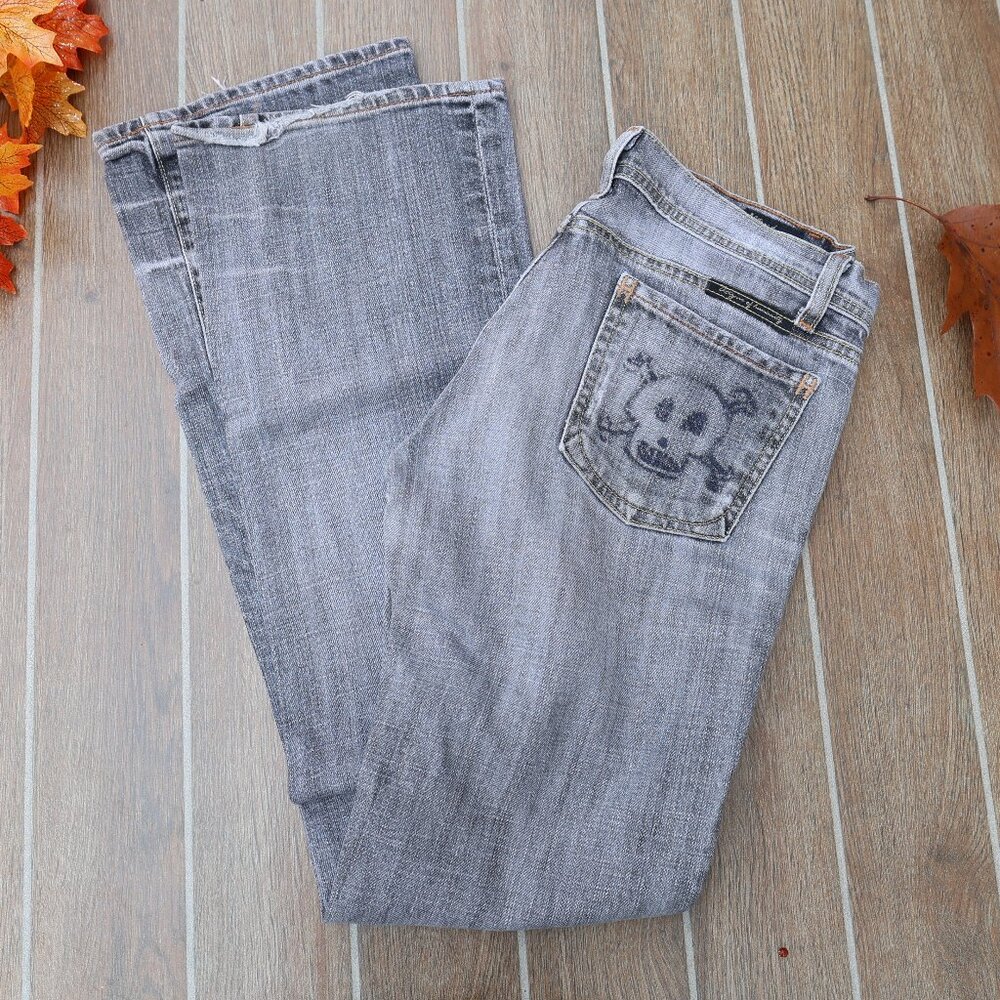 Citizens Of Humanity Sz 28 Skull Bunny Black Jeans Y2K Embroidered Distressed